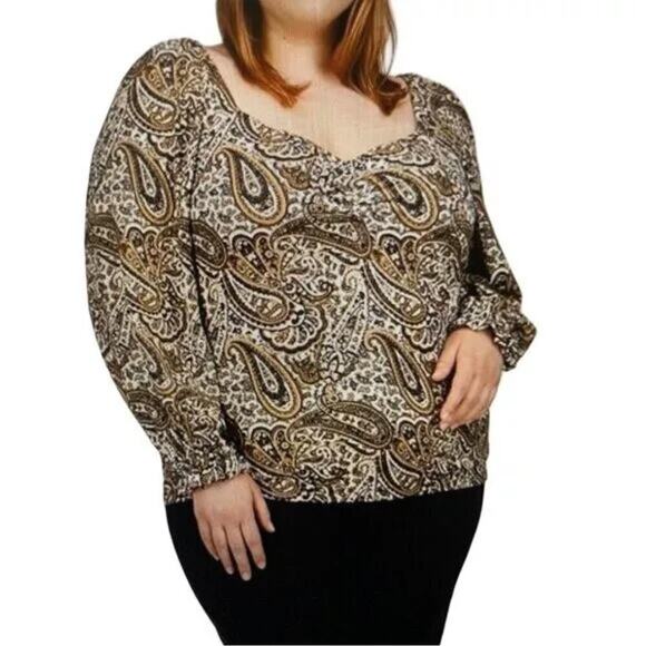 MICHAEL MICHAEL‎ KORS PAISLEY LONG SLEEVE BLOUSE IN HUSK NWT WOMEN'S SIZE 2X - Picture 1 of 16